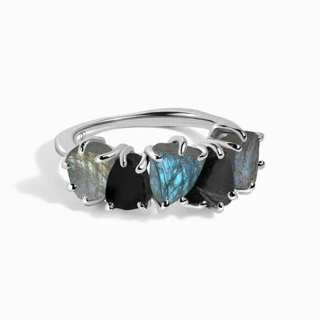 Rhodium Silver Plated, Moissanite D-E / Lapis Lazuli3
