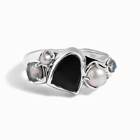 Rhodium Silver Plated, Moissanite D-E / Lapis Lazuli3
